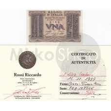 Banconota 1 lira Impero 11 Novembre  1939 periziata Rossi Riccardo spl +