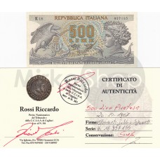 500 lire Aretusa 20 10 1967 periziata Rossi Riccardo