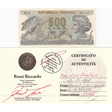 500 lire Aretusa 20 10 1967 periziata Rossi Riccardo
