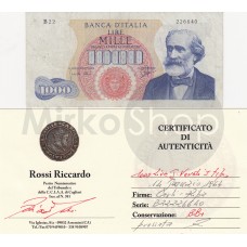 1000 Lire Giuseppe Verdi I tipo 14 gennaio 1964 periziata  Rossi Riccardo