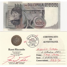 10000 Lire Castagno 6 Settembre 1980 periziata Rossi Riccardo 